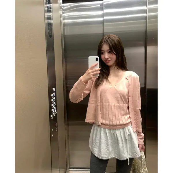 [BUNJANG] Frilly Eyelet Punching Cardigan Set / 프릴리 아일렛 펀칭 가디건 세트