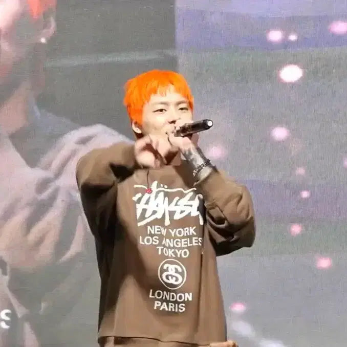 [BUNJANG] Stussy World Tour Crewneck Sweatshirt Coffee / 스투시 월드투어 크루넥 맨투맨 커피 (키드밀리 착)