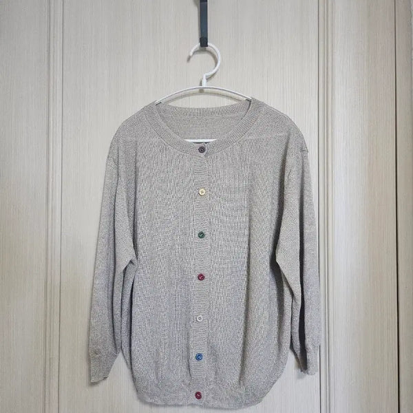 [BUNJANG] Beige Knit Cardigan with Colorful Buttons / 7부가디건