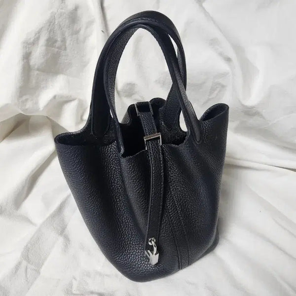 [BUNJANG] Genuine Leather Black Cube Tote Bag / 소가죽 블랙 큐브백