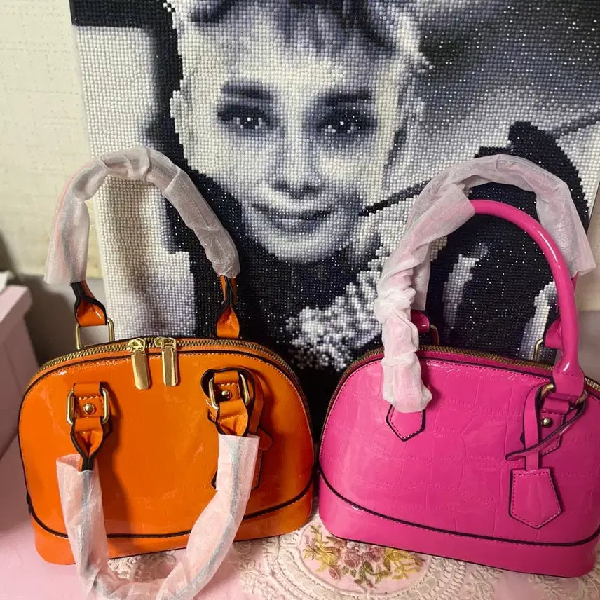 [BUNJANG] Orange & Pink Crocodile Embossed Dome Bag Set / 오렌지 핑크 돔백