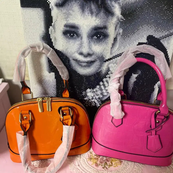 [BUNJANG] Orange & Pink Crocodile Embossed Dome Bag Set / 오렌지 핑크 돔백