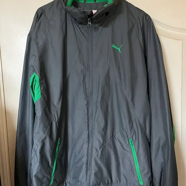 [BUNJANG] Puma Windbreaker Jacket Gray/Green / 퓨마 바람막이 자켓 그레이/그린