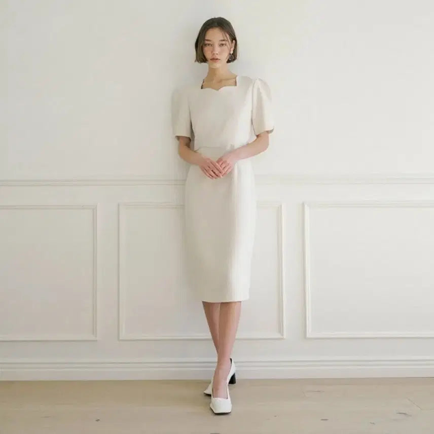 [BUNJANG] Lucirju Long Sleeve Ivory Dress / 루시르주 반팔 롱 아이보리 원피스