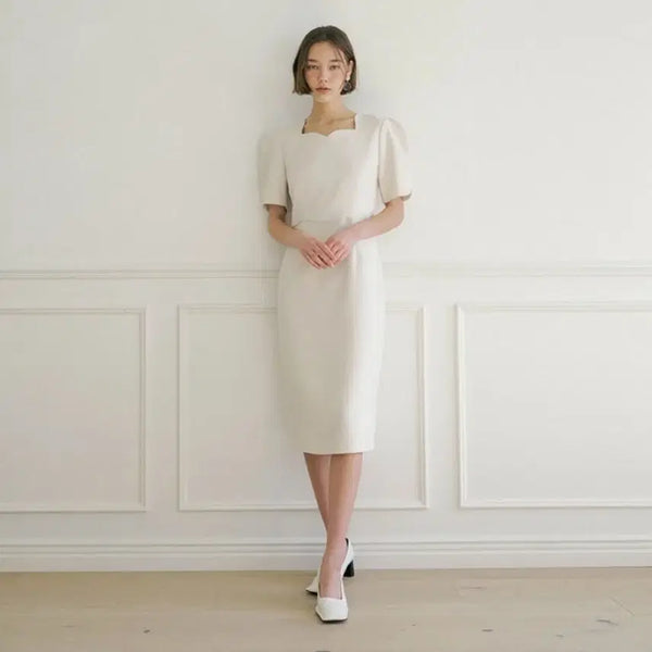 [BUNJANG] Lucirju Long Sleeve Ivory Dress / 루시르주 반팔 롱 아이보리 원피스
