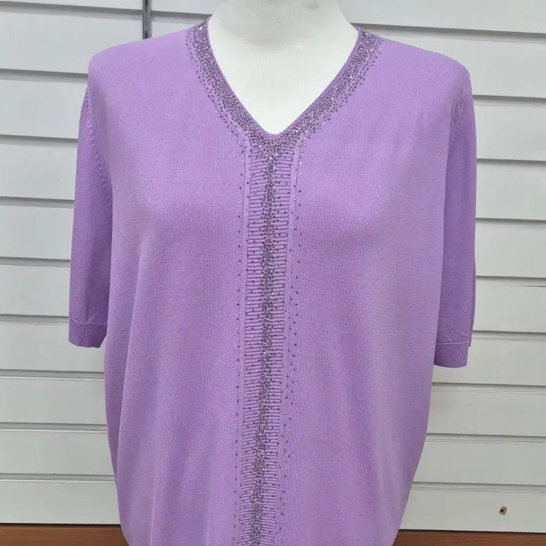 [BUNJANG] V-Neck Short-Sleeve Knit Top / 브이넥 반팔니트(새상품)