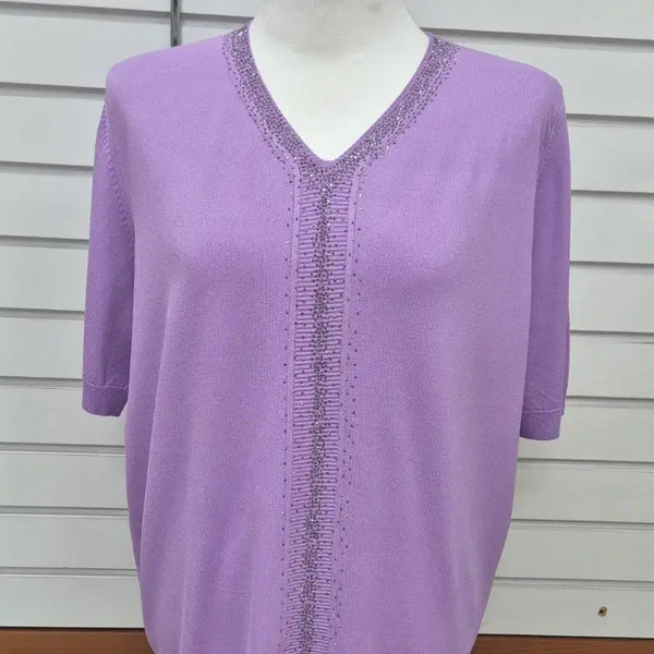 [BUNJANG] V-Neck Short-Sleeve Knit Top / 브이넥 반팔니트(새상품)