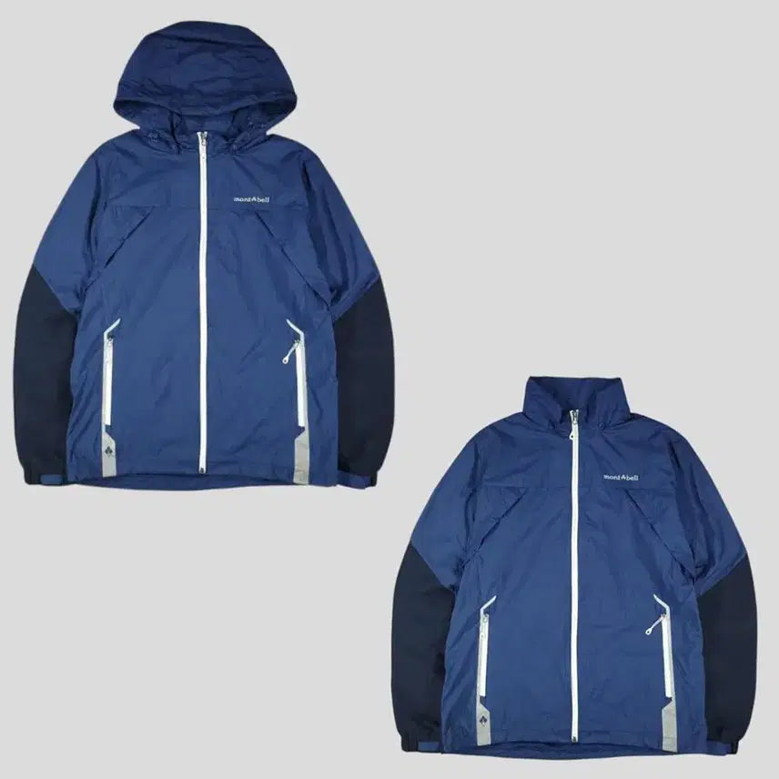 [BUNJANG] Montbell Spellout Logo Ripstop Nylon Hooded Windbreaker - Navy/Grey (Size M) / MONTBELL 몽벨 블루 네이비 그레이 배색 스펠아웃 로고 라이닝 리플렉티브 립스탑 이너메쉬 나일론 후드 바람막이 M