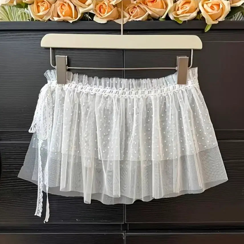 [BUNJANG] Layered See-Through Dot Frill Skirt / 레이어드스커트/시스루 도트 프릴 스커트