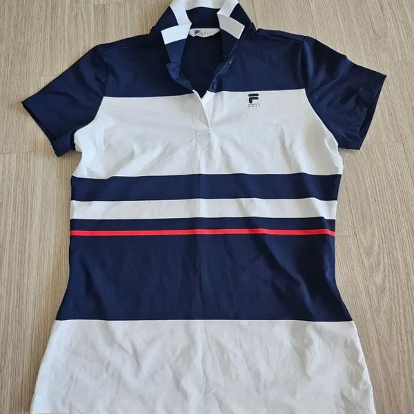 [BUNJANG] Fila Golf Striped Short Sleeve Polo Shirt Navy / 휠라 골프 단가라 반팔 카라티 네이비