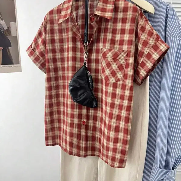 [BUNJANG] Red Plaid Short-Sleeve Shirt L / 레드 반팔체크셔츠 66 L