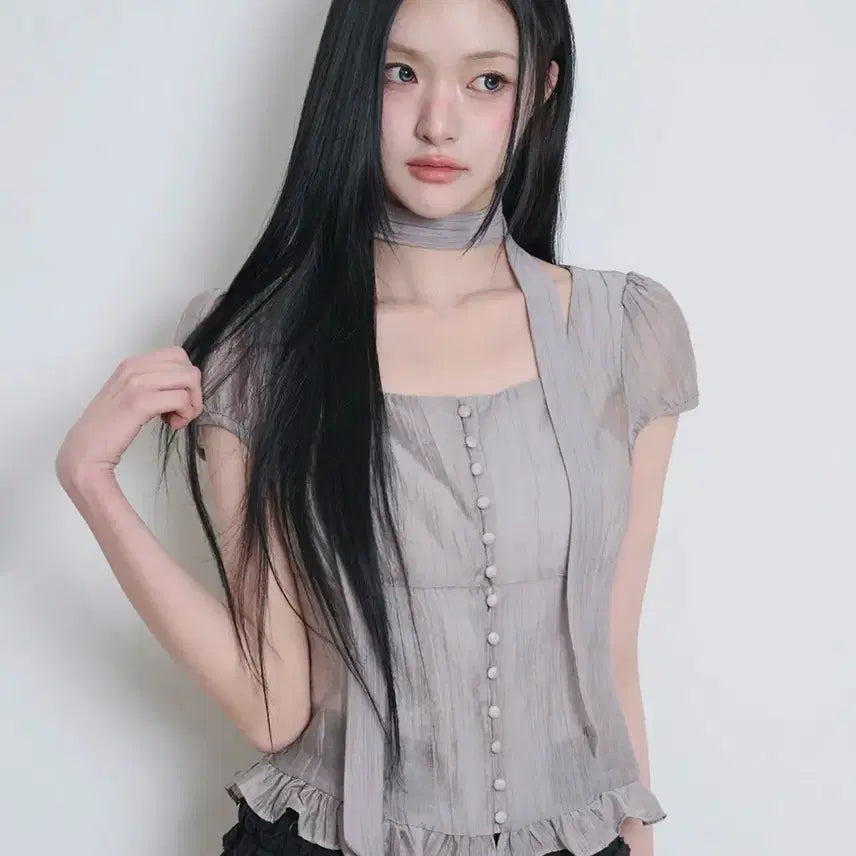 [BUNJANG] Illico Tie Blouse Grey S / 일리고 타이 블라우스 그레이 s