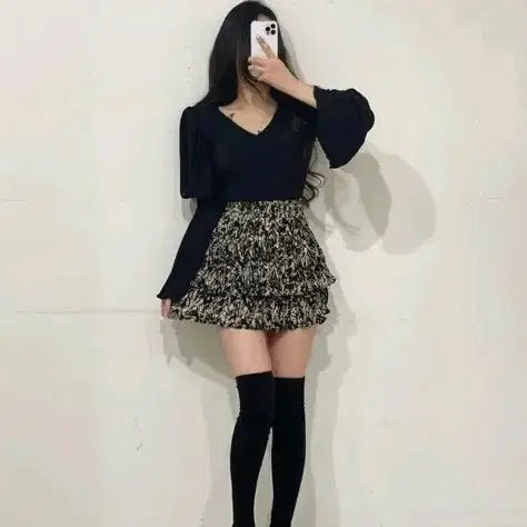 [BUNJANG] A-bly Patterned Tiered Skirt / 에이블리 패턴 캉캉스커트 (새상품)