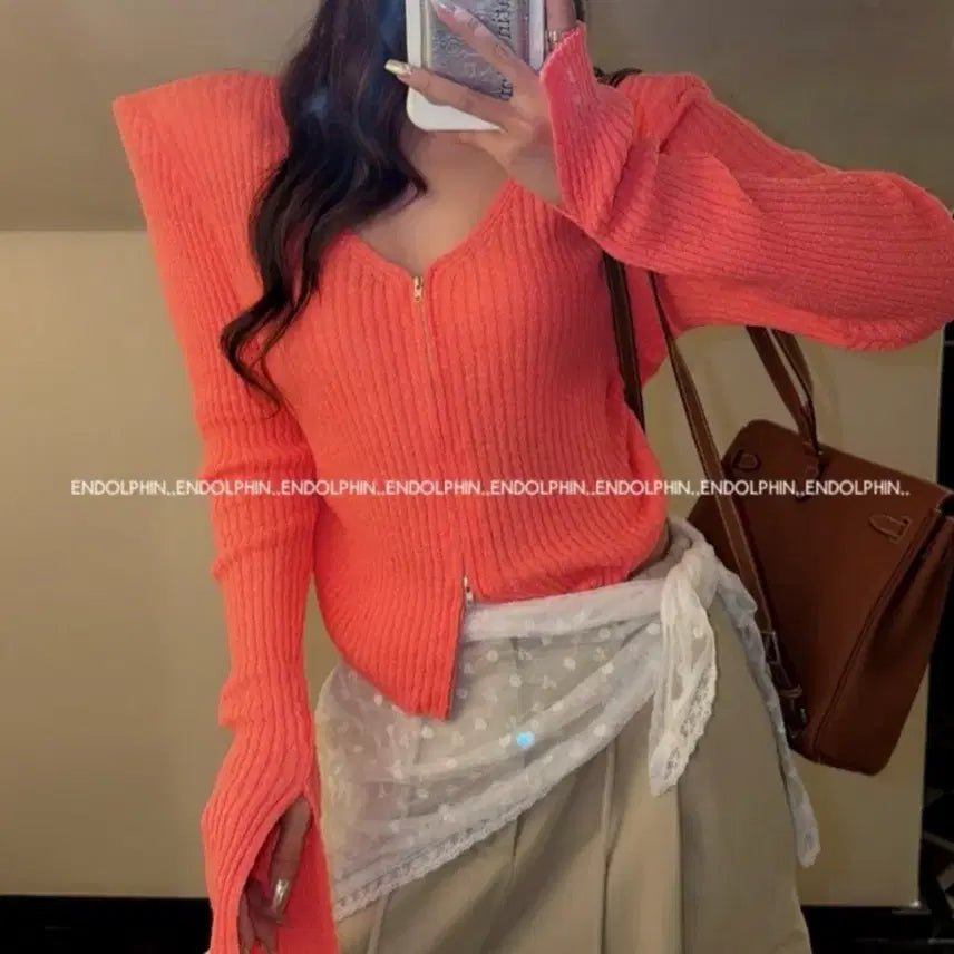 [BUNJANG] Coral Pleated Zip-Up Knit Top / <코랄> 엔돌핀 셔링 집업