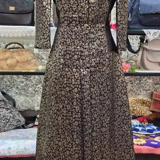 [BUNJANG] Maison de Jane Silk Blend Hanbok Gold Foil Long Dress / 메종드제인 실크혼방 한복 금박원단 롱원피스(55~66)