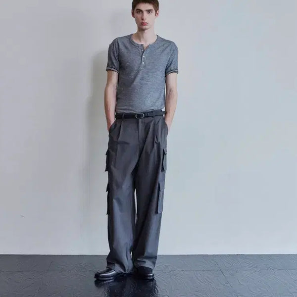 [BUNJANG] Wavyness Ribbed Layered Henley Light Gray / 웨이비니스 리브드 레이어드 헨리넥 라이트 그레이 [2]