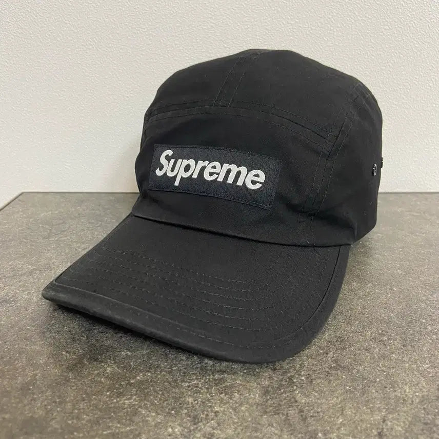 [BUNJANG] Supreme Box Logo Washed Cotton Camp Cap Black / 슈프림 박스로고 캠프캡 모자 21FW 왁스드 코튼 블랙 (One Size)