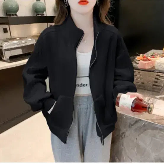 [BUNJANG] Women's Sporty Track Zip-Up Jacket (Black) / [새상품/원가이하] 여성 삼선 스포티 트랙 집업 (블랙)