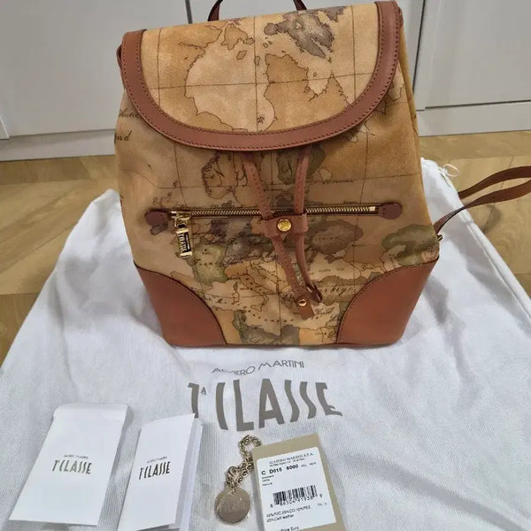 [BUNJANG] Prima Classe Signature Geo Map Backpack (Natural) / [미사용 새상품] 프리마클라쎄 정품 백팩 (D015 6000 0010) 내추럴