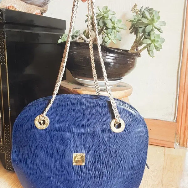 [BUNJANG] MCM Blue Lizard Embossed Chain Shoulder Bag (Limited Edition, Authentic) / 정품/한정판] MCM 블루 리자드 엠보 체인 숄더백 (