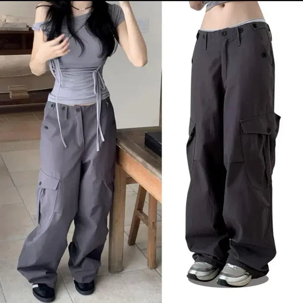 [BUNJANG] MODIMOOD Big Cargo Two Buckle Long Pants Charcoal S / 에이블리 모디무드 빅카고 투버클 롱팬츠 차콜 s