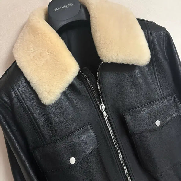 [BUNJANG] Solid Homme Black Leather Jacket (Size 50/100) / 솔리드옴므 블랙레더 자켓 50(100)