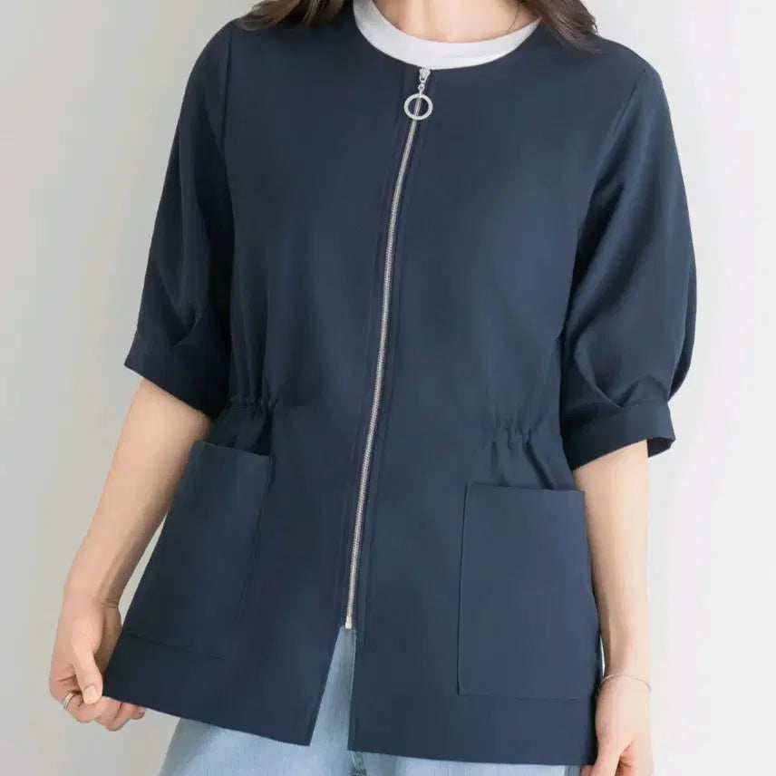 [BUNJANG] Lycienne Round String Zipper-Up Jacket Navy (Size 66) / [새상품] 리센느(Lycienne) 라운드 스트링 지퍼업 자켓