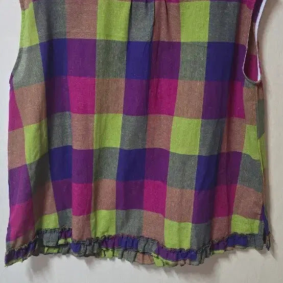 [BUNJANG] Check Pattern Sleeveless Ruffle Blouse / 체크 패턴 민소매 프릴 블라우스
