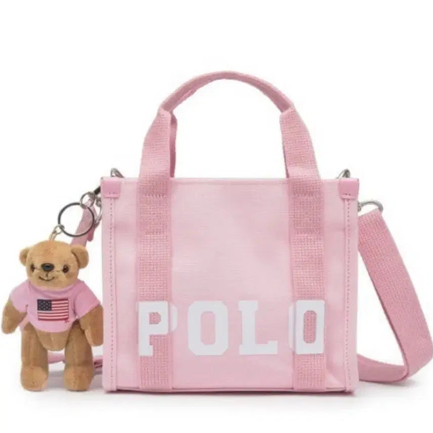 [BUNJANG] Polo Ralph Lauren Kids Teddy Bear Charm Tote Bag Pink / 폴로 랄프로렌 키즈 테디베어 키링 포함 토트백 핑크