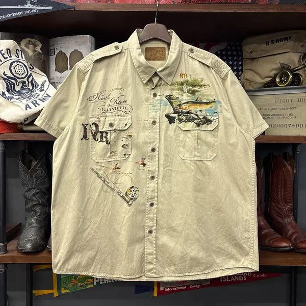 [BUNJANG] North River 90s Rugged Shirt Lure Pattern Cotton / 90s North River 베스 피싱기어 루어패턴 코튼 러기드셔츠 N2271
