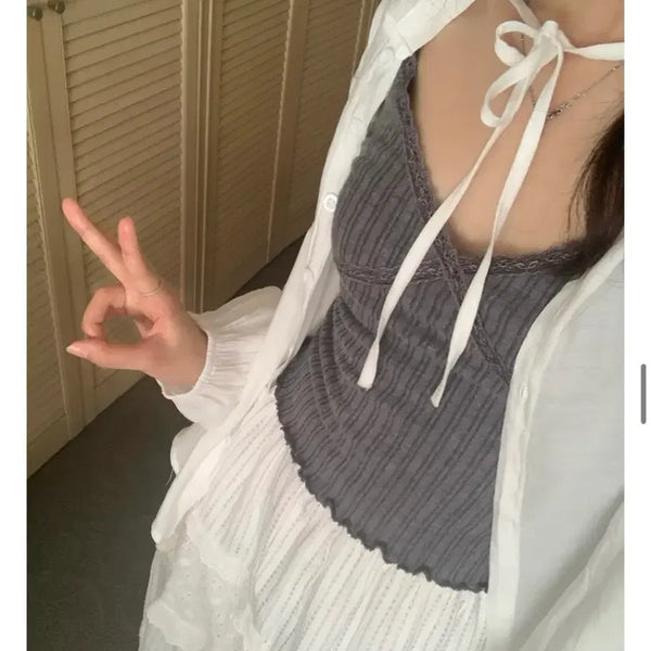 [BUNJANG] Lace Sleeveless Tank Top - Gray / 레이스 슬리브리스 나시 / 어텀 메이비베이비 하우유 리넨느 블랙업
