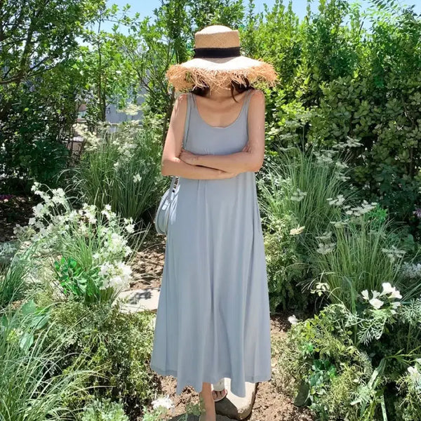 [BUNJANG] Sleeveless Maxi Dress - Sky Blue / 새상품 - 두줄나시원피스