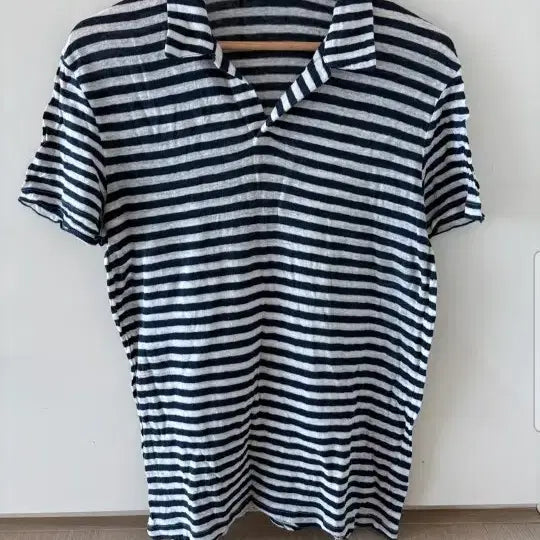 [BUNJANG] Theory Striped Polo T-Shirt - Navy/White, Size S / 급처]  띠어리 스트라이프 폴로 티.  S. 공용정품
