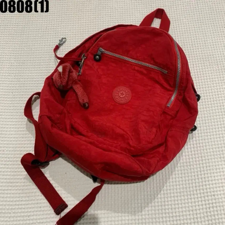 [BUNJANG] Kipling Red Backpack Bag with Charm / 키플링 백팩 가방 레드