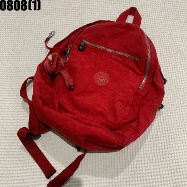 [BUNJANG] Kipling Red Backpack Bag with Charm / 키플링 백팩 가방 레드