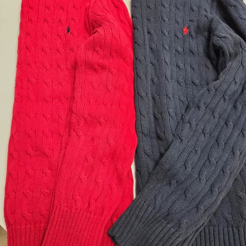 [BUNJANG] Polo Ralph Lauren Cable Knit Sweater Red/Navy / 폴로 랄프로렌 케이블 니트 레드,네이비