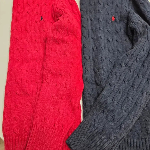 [BUNJANG] Polo Ralph Lauren Cable Knit Sweater Red/Navy / 폴로 랄프로렌 케이블 니트 레드,네이비