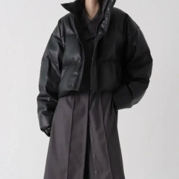 [BUNJANG] Trimming Bird Duck Down Leather Padded Jacket / 트리밍버드 덕다운 레더 패딩
