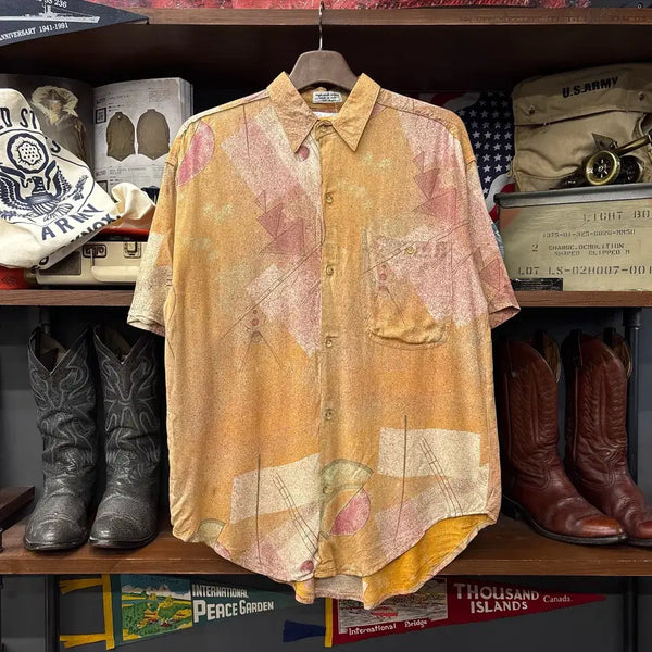 [BUNJANG] 1980s-1990s Gucci Single Needle Tailoring Jacquard Memphis Pattern Short Sleeve Shirt / 80~90s 구치 싱글니들 테일러링 자카드 멤피스 패턴 반팔셔츠 N2272