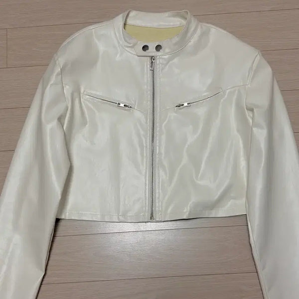 [BUNJANG] White Biker Leather Jacket / 화이트 바이커 레더 자켓