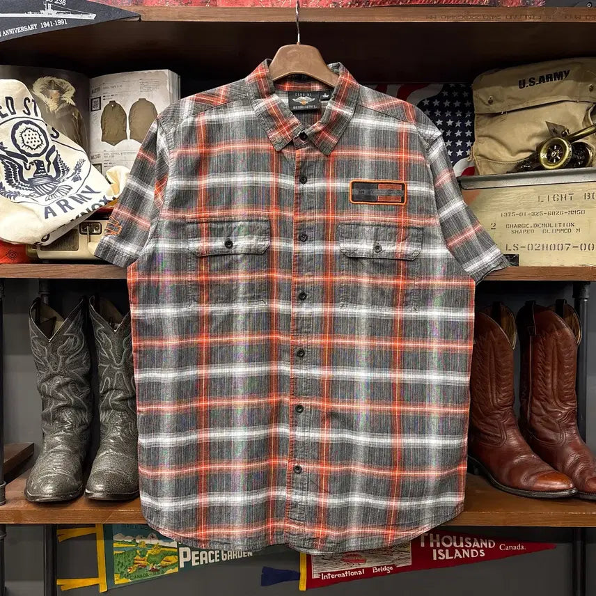 [BUNJANG] Harley-Davidson Performance Multi Ombre Check Work Shirt / 할리데이비슨 퍼포먼스 밴드패치 멀티 옴브레체크 워크셔츠 N2273