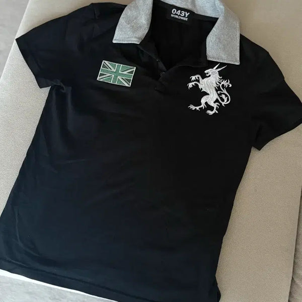 [BUNJANG] 043Y Heritage Emblem Cropped Polo Shirt Black Size 1 / 043Y Heritage Emblem Cropped Polo Shirt 블랙 1사이즈