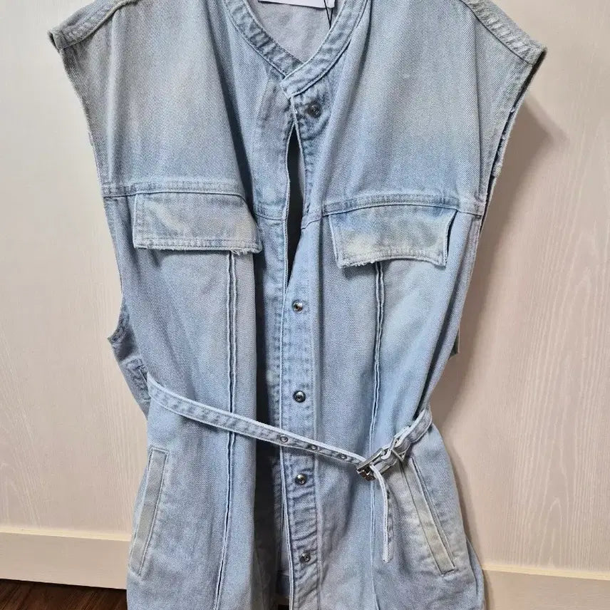 [BUNJANG] IRO Light Blue Vintage Denim Vest with Belt Set / 이로 라이트블루 빈티지 데님 베스트