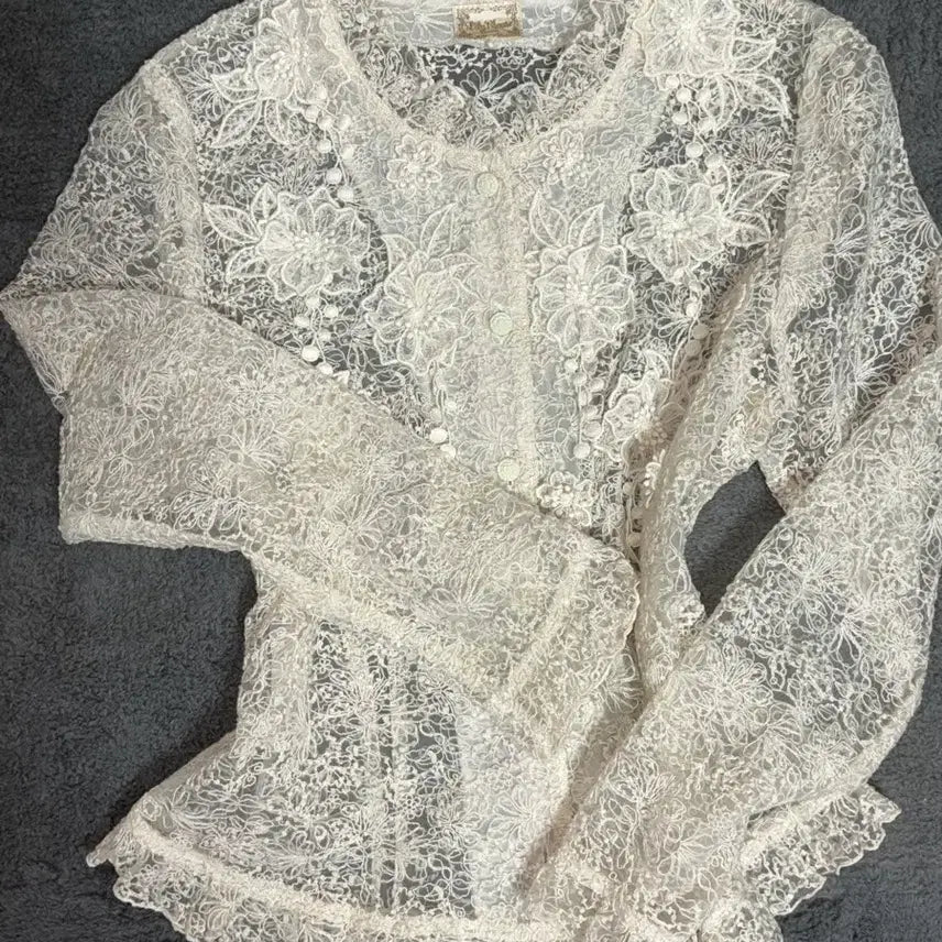 [BUNJANG] White Lace Romantic Fairy Vintage Rose Blouse Cardigan Top / 화이트 히메갸루 로맨틱갸루 페어리빈티지 레이스 장미 블라우스 가디건 상의
