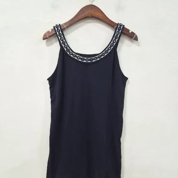 [BUNJANG] JEANASIS Dark Navy Sleeveless Top with Neck Embellishment / JEANASIS 다크네이비 나시 슬리브리스