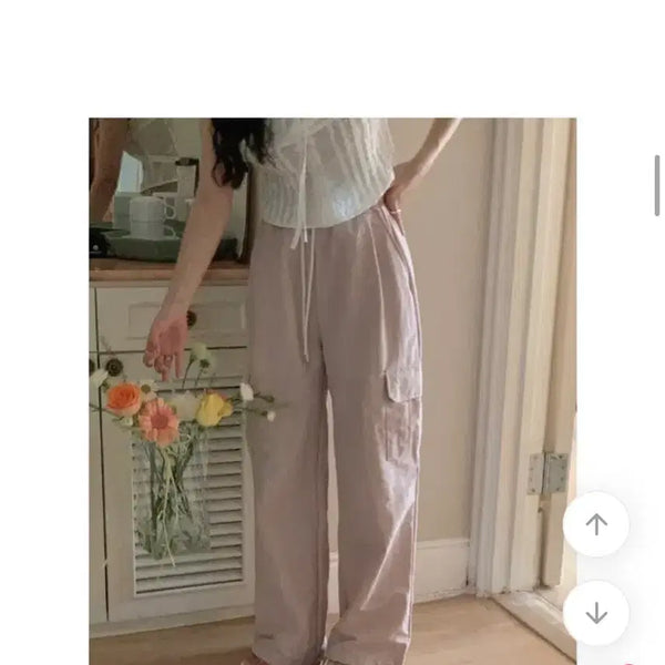 [BUNJANG] Yurie Misty Pink Cargo Wide Pants (Long Size) / 유리에 미스티핑크 카고 와이드 팬츠
