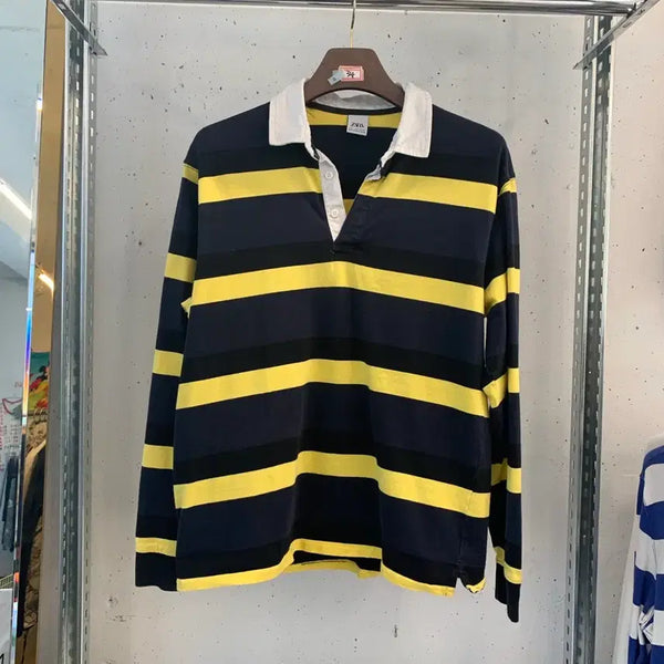 [BUNJANG] Zara Striped Long Sleeve Polo T-Shirt / 자라 카라 스트라이프 긴팔 티셔츠