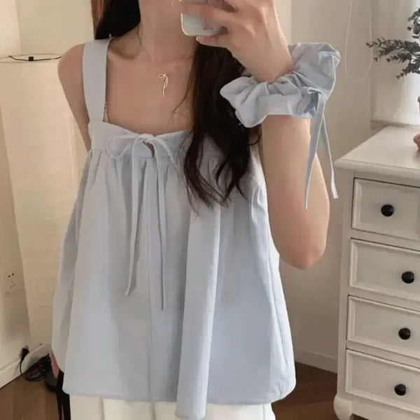[BUNJANG] Sky Blue Sleeveless Blouse / 하늘색 나시 블라우스
