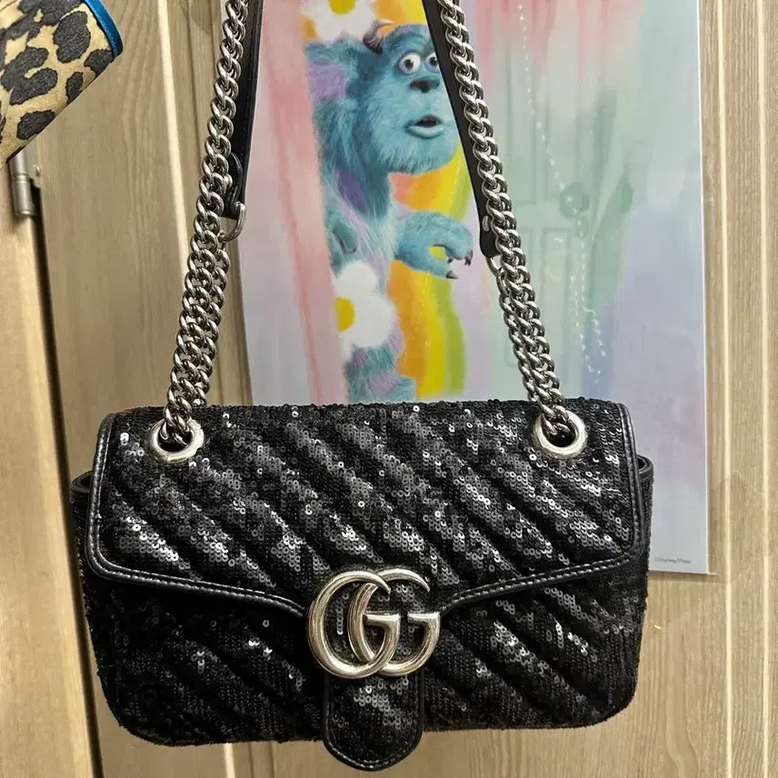 [BUNJANG] Gucci Marmont Matelassé Sequin Chain Bag Black Limited Edition / 구찌 마몽 마틀라세 스팽글 체인백 블랙 한정판