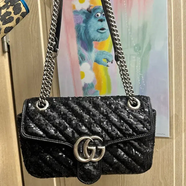 [BUNJANG] Gucci Marmont Matelassé Sequin Chain Bag Black Limited Edition / 구찌 마몽 마틀라세 스팽글 체인백 블랙 한정판
